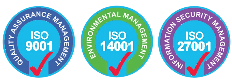 Afbeelding kwaliteitslabels: iso 9001, iso 14001 en iso 27001