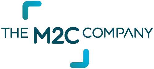 Logo van The M2C company, met externe link naar website